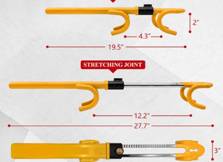 PWL30186 Hardened Steel Universal Car Steering Wheel Lock Pedal Lock - Anti-Theft Security Guide